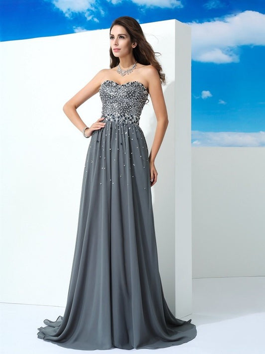 A-Line/Princess Sweetheart Beading Sleeveless Long Chiffon Dresses DEP0003482