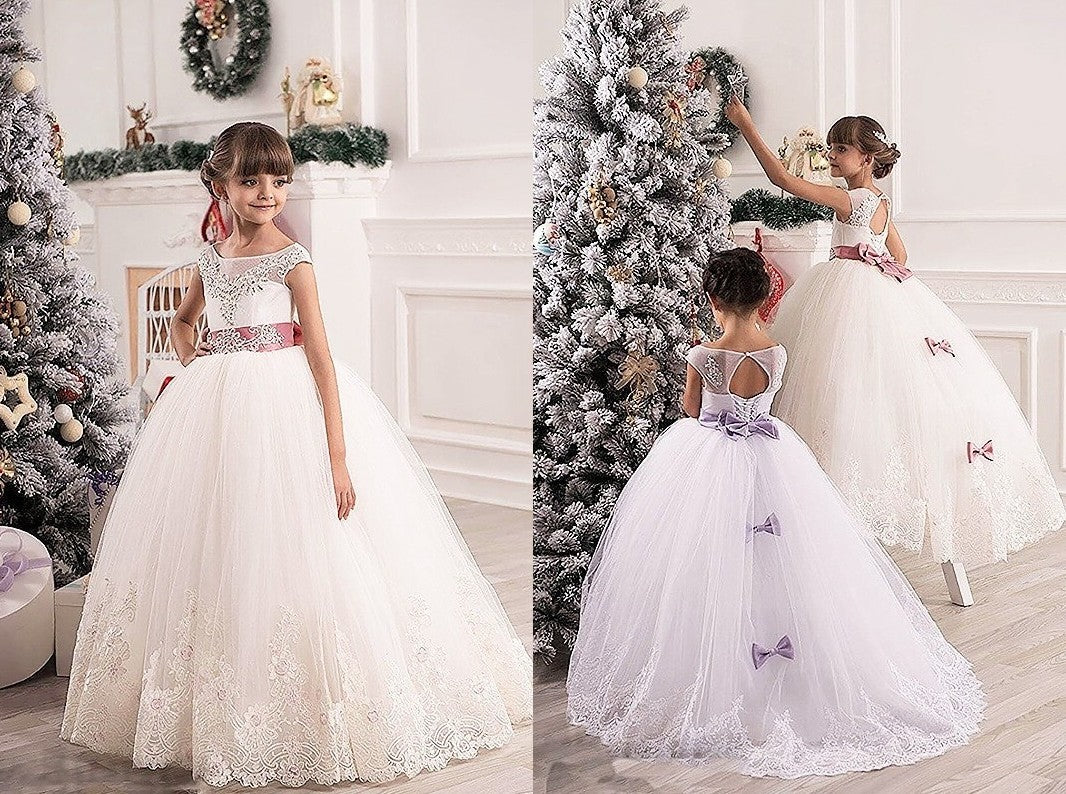 Ball Gown Scoop Sleeveless Sash/Ribbon/Belt Tulle Floor-Length Flower Girl Dresses DEP0007684