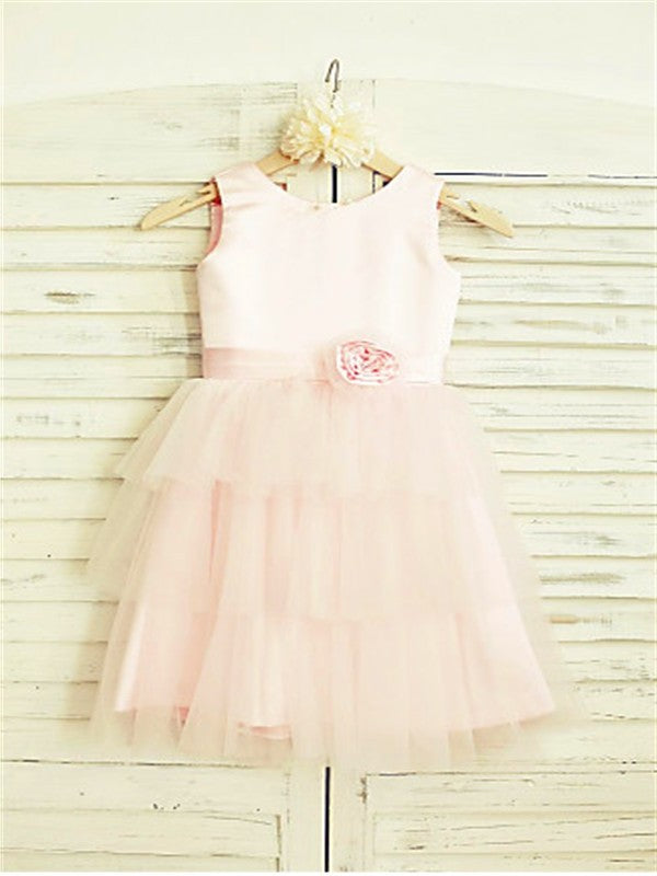 A-line/Princess Scoop Sleeveless Hand-made Flower Tea-Length Tulle Flower Girl Dresses DEP0007848