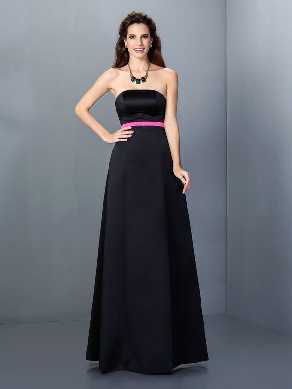 A-Line/Princess Strapless Sleeveless Long Satin Bridesmaid Dresses DEP0005848