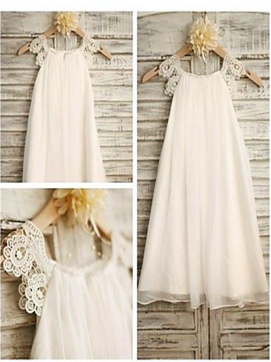 A-line/Princess Scoop Sleeveless Lace Tea-Length Chiffon Flower Girl Dresses DEP0007571