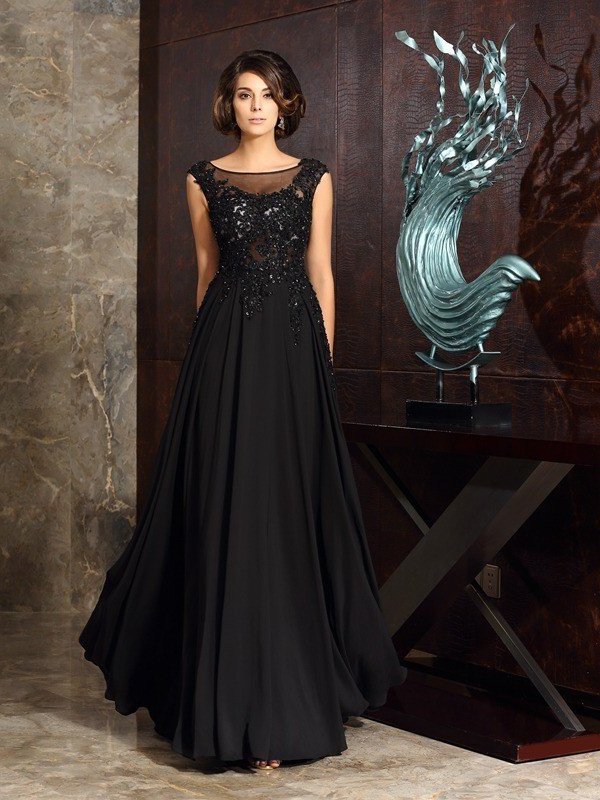 A-Line/Princess Scoop Applique Sleeveless Long Chiffon Mother of the Bride Dresses DEP0007066