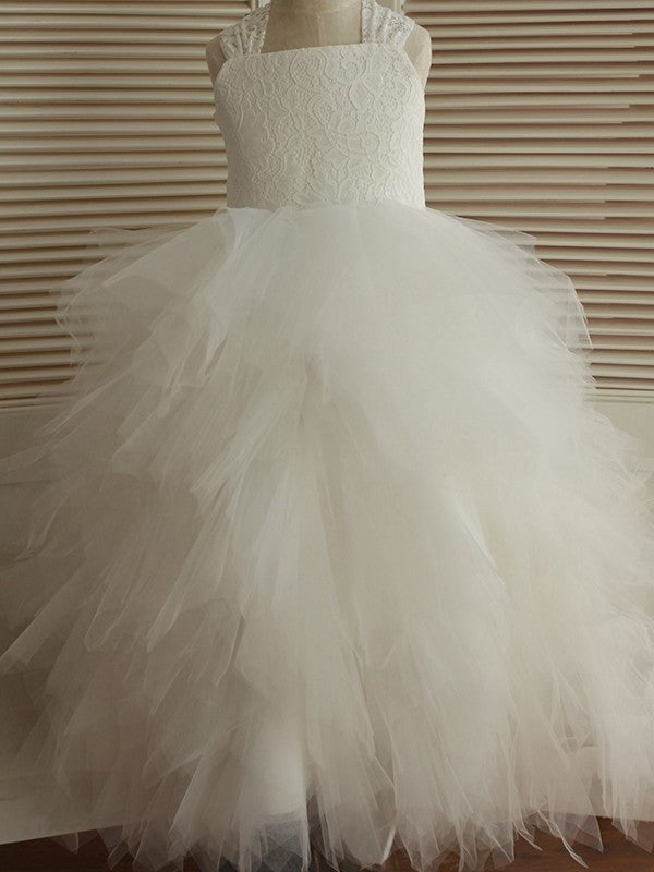 A-Line/Princess Ankle-Length Straps Lace Sleeveless Tulle Flower Girl Dresses DEP0007555