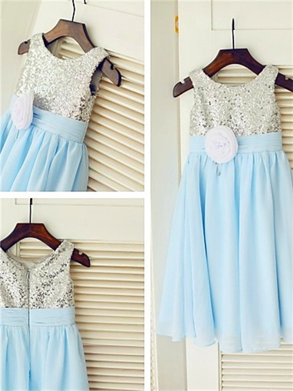 A-line/Princess Scoop Sleeveless Sequin Tea-Length Chiffon Flower Girl Dresses DEP0007813