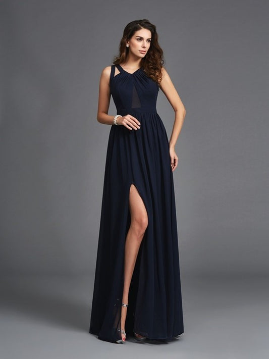 A-Line/Princess Straps Sleeveless Long Chiffon Dresses DEP0002971