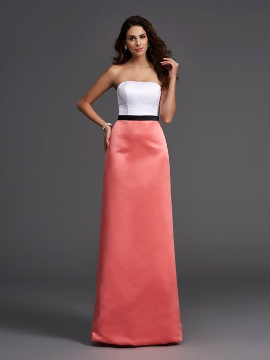 A-Line/Princess Strapless Sleeveless Long Satin Bridesmaid Dresses DEP0005809