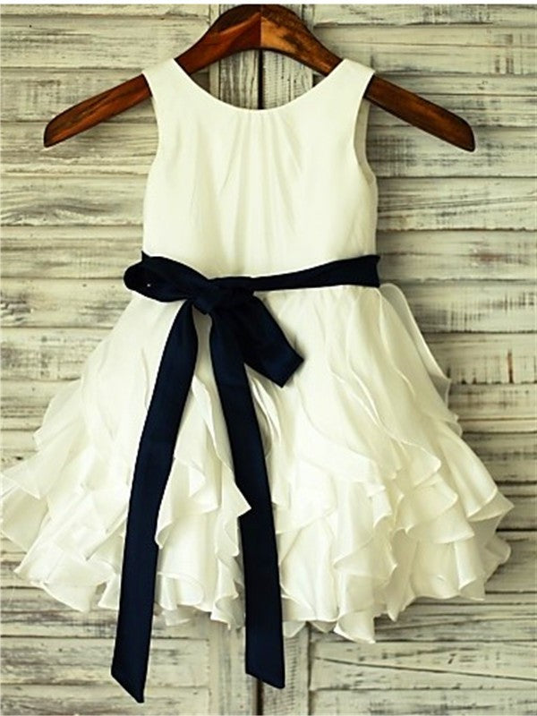 A-line/Princess Scoop Sleeveless Bowknot Tea-Length Taffeta Flower Girl Dresses DEP0007774