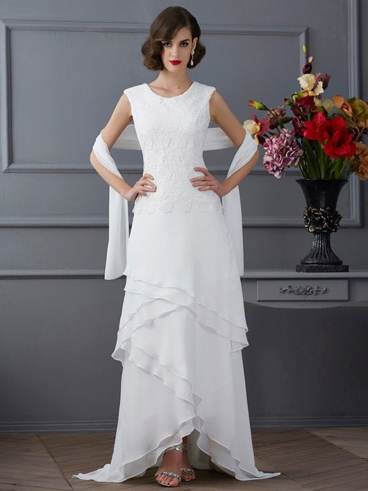 Sheath/Column Bateau Sleeveless Lace High Low Chiffon Mother of the Bride Dresses DEP0007129