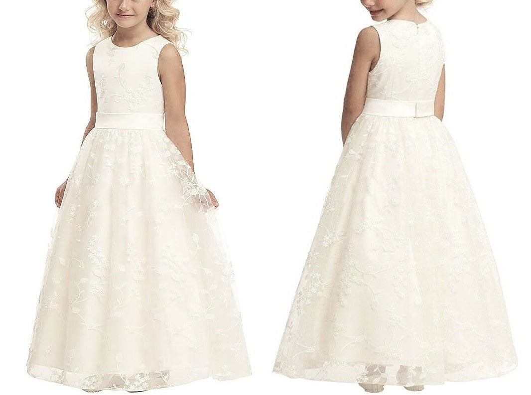 A-line/Princess Scoop Sleeveless Applique Tulle Floor-Length Flower Girl Dresses DEP0007740