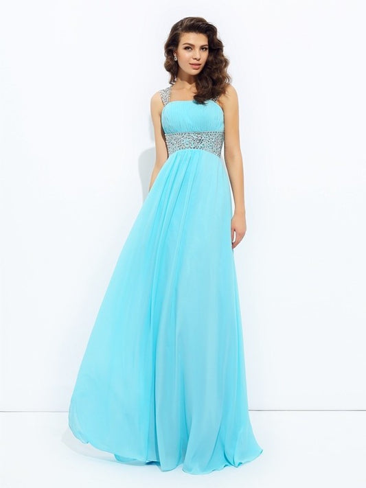 A-line/Princess Straps Sequin Sleeveless Long Chiffon Dresses DEP0002860