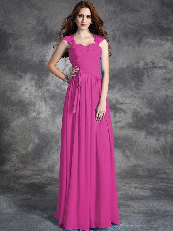 A-line/Princess Straps Ruffles Sleeveless Long Chiffon Bridesmaid Dresses DEP0005800