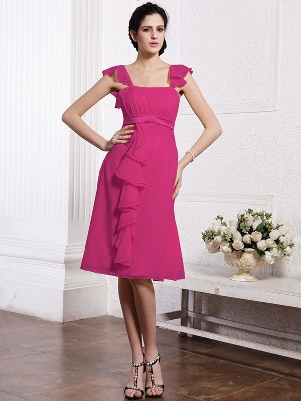 A-Line/Princess Straps Sleeveless Ruffles Ruched Short Chiffon Bridesmaid Dresses DEP0005834