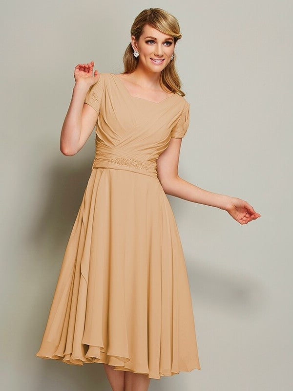 Sheath/Column Bateau Short Sleeves Ruffles Short Chiffon Bridesmaid Dresses DEP0005029