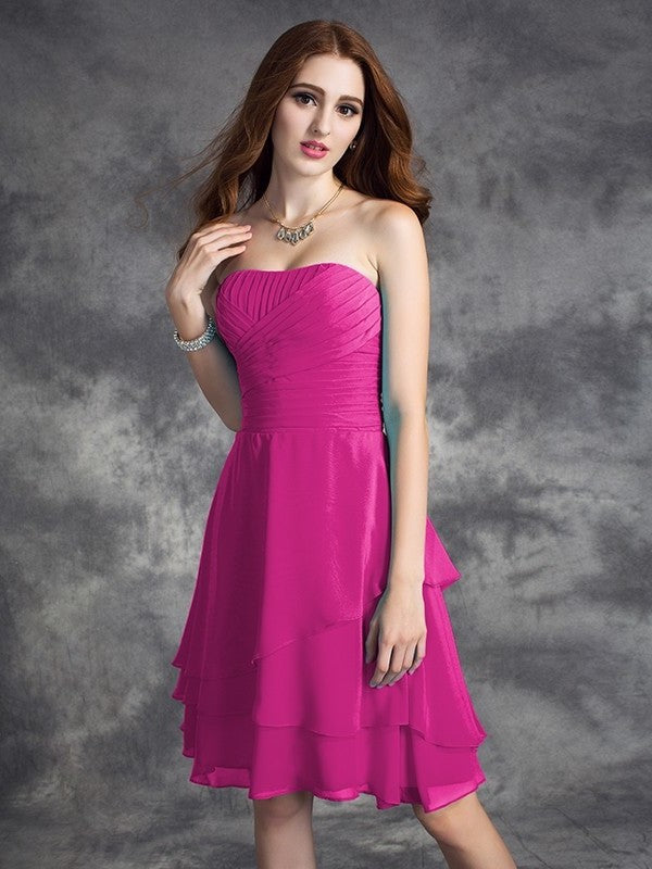 A-line/Princess Strapless Ruffles Sleeveless Short Chiffon Bridesmaid Dresses DEP0005837