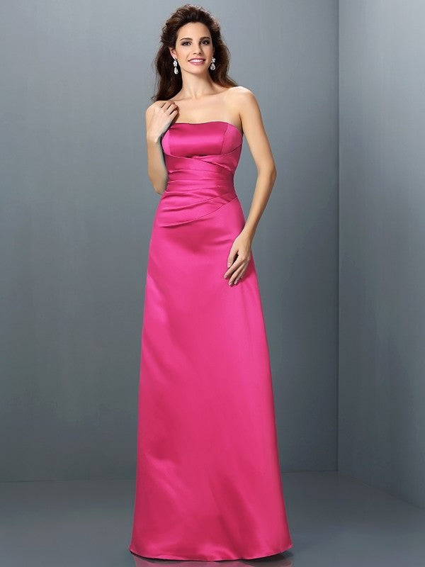 A-Line/Princess Strapless Sleeveless Long Satin Bridesmaid Dresses DEP0005704