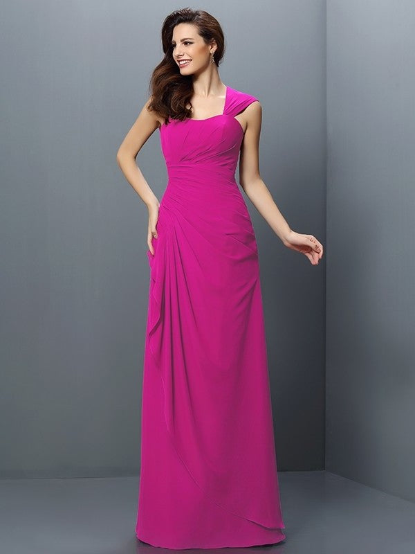 A-Line/Princess Straps Pleats Sleeveless Long Chiffon Bridesmaid Dresses DEP0005181