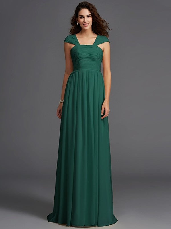 A-Line/Princess Straps Ruffles Sleeveless Long Chiffon Bridesmaid Dresses DEP0005470