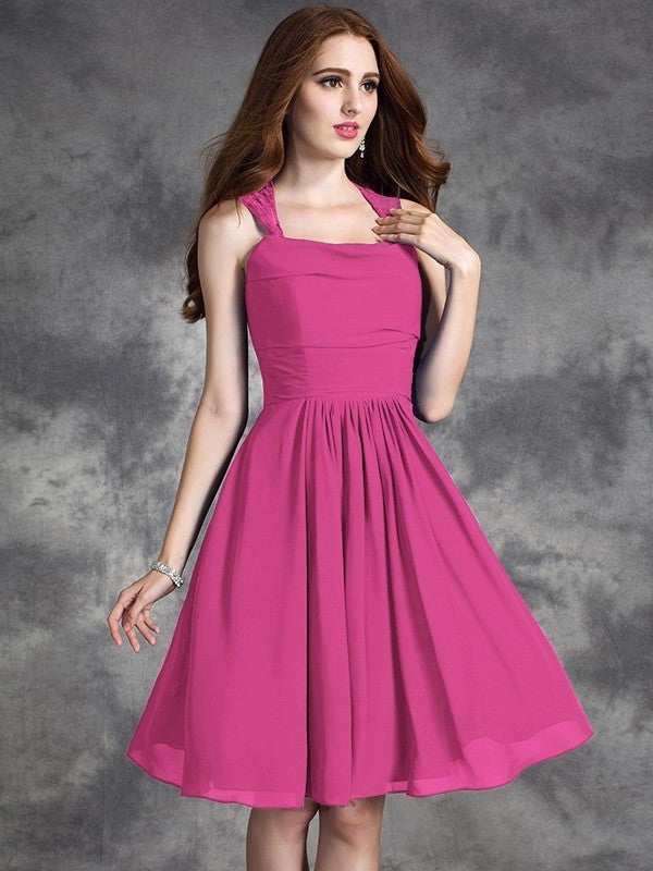 A-line/Princess Straps Ruffles Sleeveless Short Chiffon Bridesmaid Dresses DEP0005517