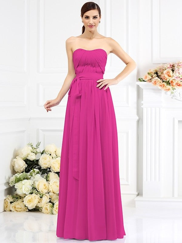 A-Line/Princess Strapless Sash/Ribbon/Belt Sleeveless Long Chiffon Bridesmaid Dresses DEP0005731