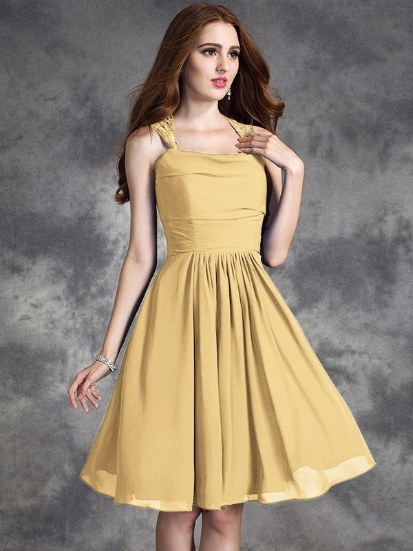 A-line/Princess Straps Ruffles Sleeveless Short Chiffon Bridesmaid Dresses DEP0005517