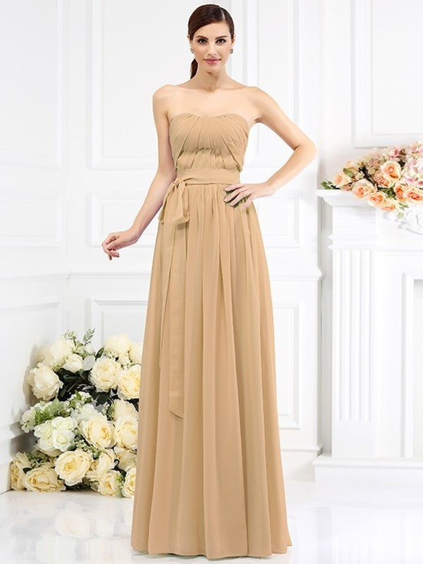 A-Line/Princess Strapless Sash/Ribbon/Belt Sleeveless Long Chiffon Bridesmaid Dresses DEP0005731