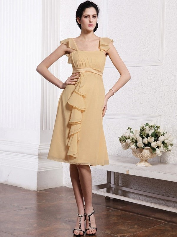 A-Line/Princess Straps Sleeveless Ruffles Ruched Short Chiffon Bridesmaid Dresses DEP0005834