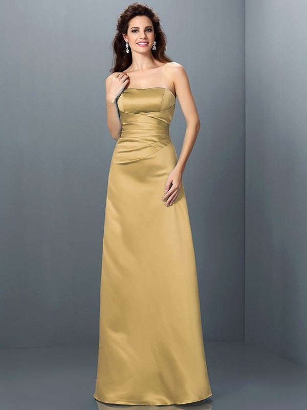 A-Line/Princess Strapless Sleeveless Long Satin Bridesmaid Dresses DEP0005704