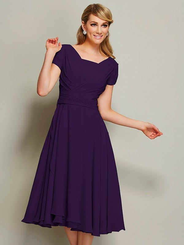 Sheath/Column Bateau Short Sleeves Ruffles Short Chiffon Bridesmaid Dresses DEP0005029