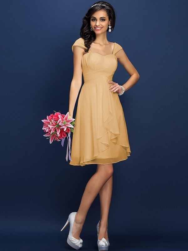 A-Line/Princess Straps Pleats Sleeveless Short Chiffon Bridesmaid Dresses DEP0005306