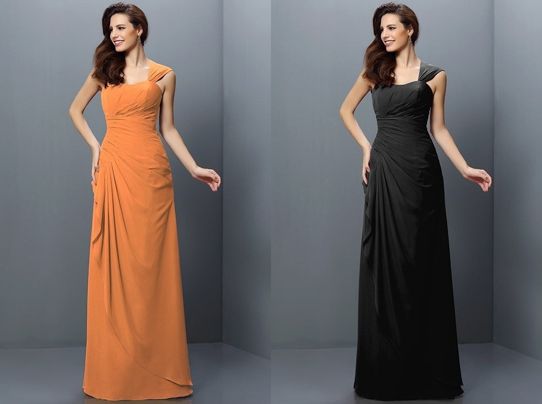 A-Line/Princess Straps Pleats Sleeveless Long Chiffon Bridesmaid Dresses DEP0005181