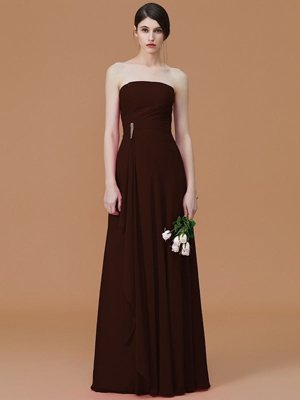 A-Line/Princess Strapless Sleeveless Floor-Length Ruffles Chiffon Bridesmaid Dresses DEP0005756