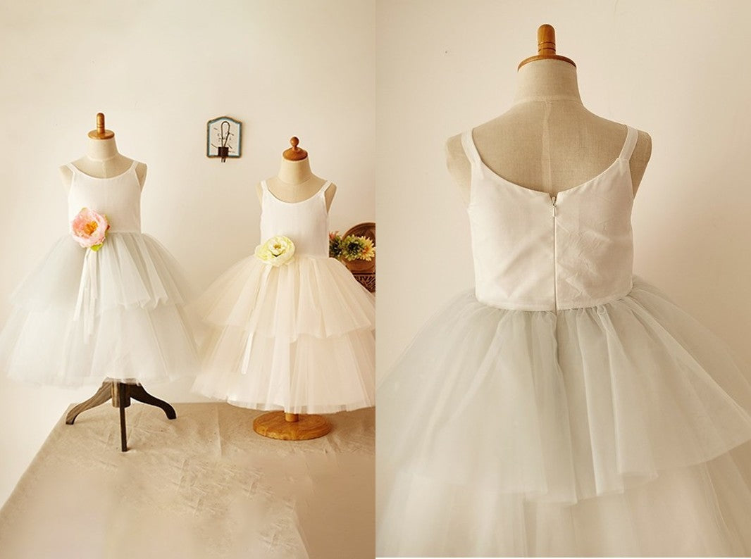 A-Line/Princess Tulle Layers Scoop Sleeveless Knee-Length Flower Girl Dresses DEP0007918