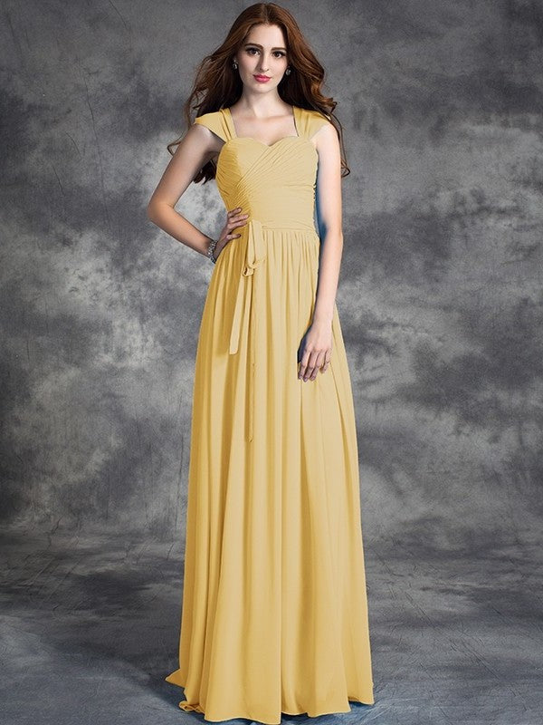 A-line/Princess Straps Ruffles Sleeveless Long Chiffon Bridesmaid Dresses DEP0005800