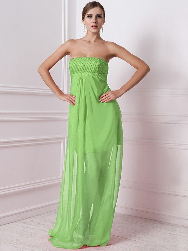 A-Line/Princess Strapless Sleeveless Beading Long Chiffon Bridesmaid Dresses DEP0005577