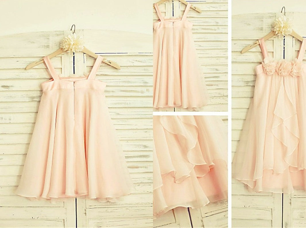 A-line/Princess Spaghetti Straps Sleeveless Ruffles Tea-Length Chiffon Flower Girl Dresses DEP0007657