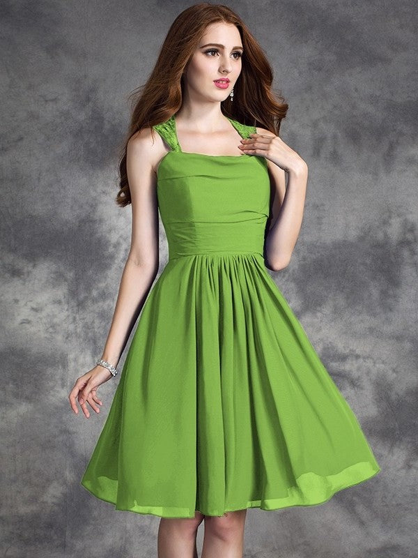 A-line/Princess Straps Ruffles Sleeveless Short Chiffon Bridesmaid Dresses DEP0005517