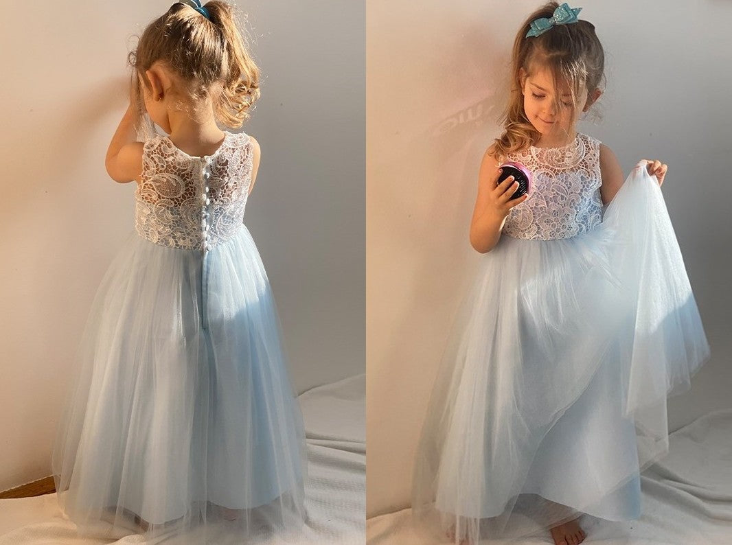 A-Line/Princess Tulle Lace Scoop Sleeveless Ankle-Length Flower Girl Dresses DEP0009296