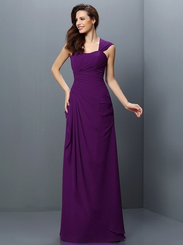 A-Line/Princess Straps Pleats Sleeveless Long Chiffon Bridesmaid Dresses DEP0005181