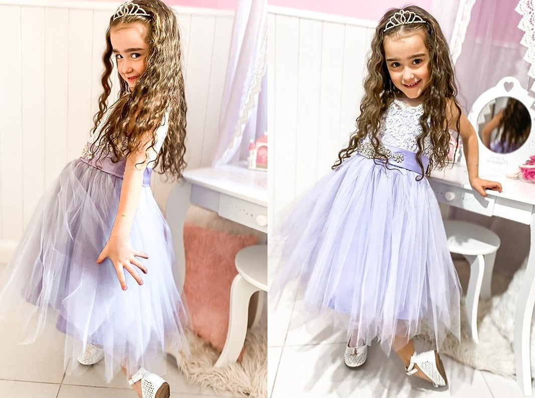 A-Line/Princess Tulle Lace Scoop Sleeveless Knee-Length Flower Girl Dresses DEP0009288