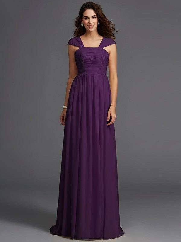 A-Line/Princess Straps Ruffles Sleeveless Long Chiffon Bridesmaid Dresses DEP0005470