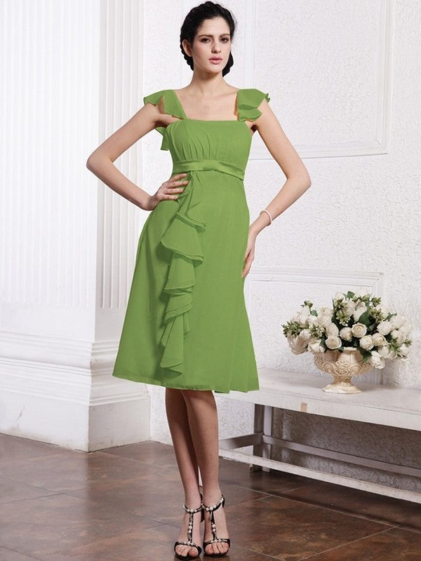 A-Line/Princess Straps Sleeveless Ruffles Ruched Short Chiffon Bridesmaid Dresses DEP0005834