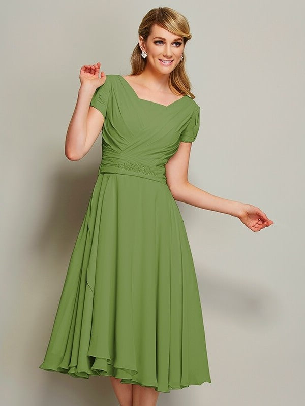 Sheath/Column Bateau Short Sleeves Ruffles Short Chiffon Bridesmaid Dresses DEP0005029