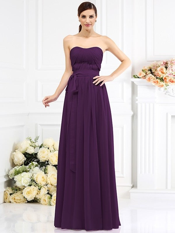 A-Line/Princess Strapless Sash/Ribbon/Belt Sleeveless Long Chiffon Bridesmaid Dresses DEP0005731