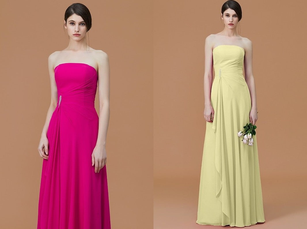 A-Line/Princess Strapless Sleeveless Floor-Length Ruffles Chiffon Bridesmaid Dresses DEP0005756