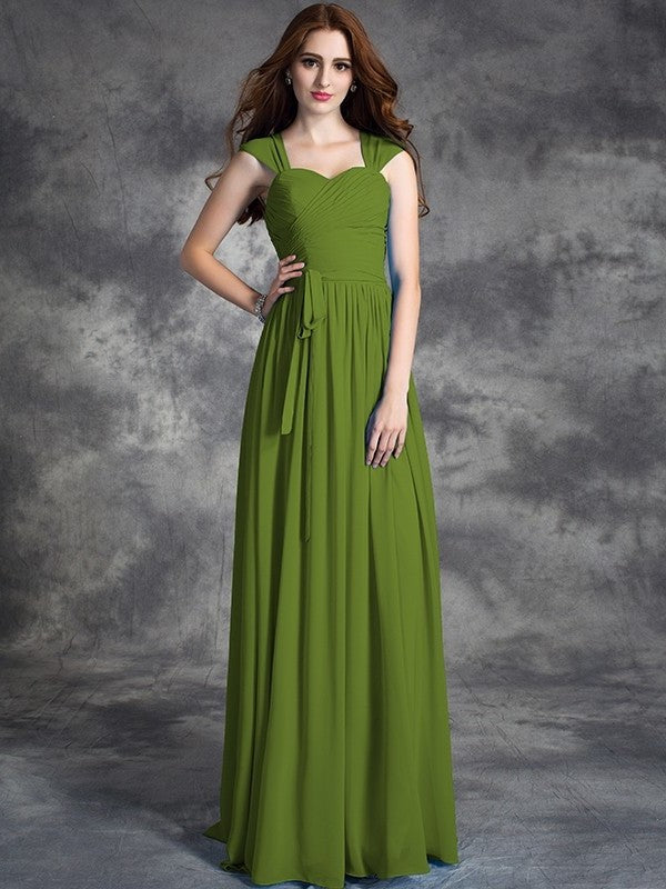 A-line/Princess Straps Ruffles Sleeveless Long Chiffon Bridesmaid Dresses DEP0005800