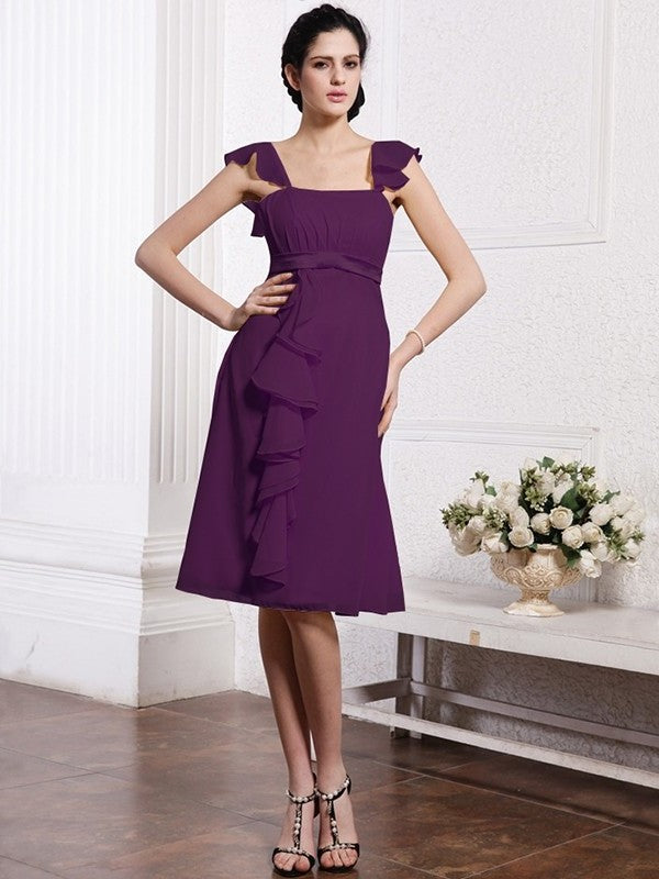 A-Line/Princess Straps Sleeveless Ruffles Ruched Short Chiffon Bridesmaid Dresses DEP0005834