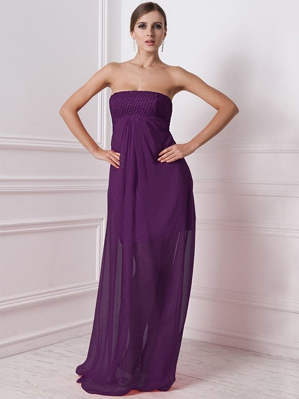 A-Line/Princess Strapless Sleeveless Beading Long Chiffon Bridesmaid Dresses DEP0005577