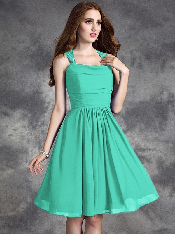 A-line/Princess Straps Ruffles Sleeveless Short Chiffon Bridesmaid Dresses DEP0005517