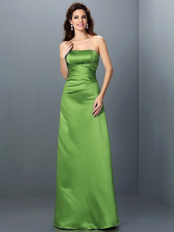 A-Line/Princess Strapless Sleeveless Long Satin Bridesmaid Dresses DEP0005704