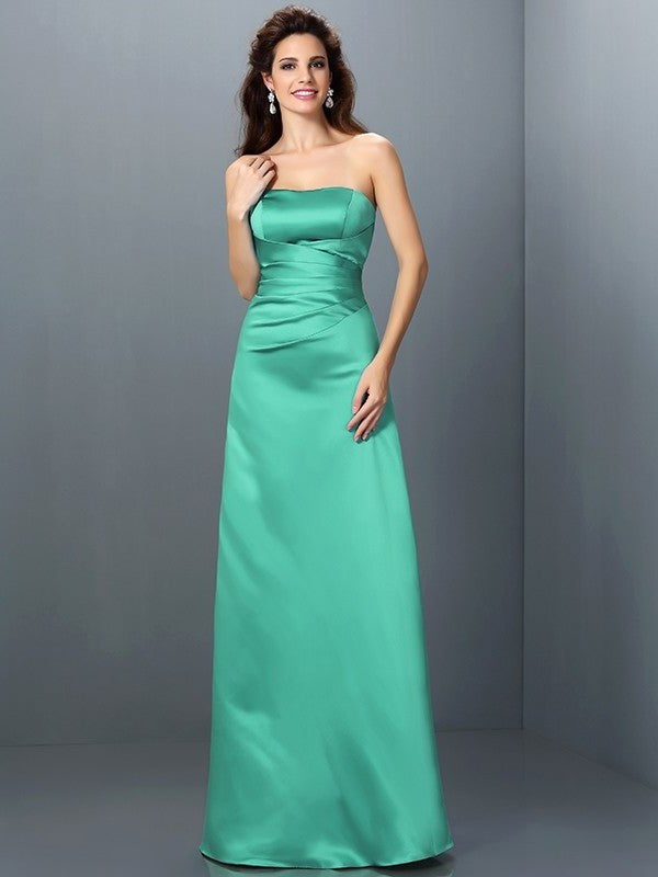 A-Line/Princess Strapless Sleeveless Long Satin Bridesmaid Dresses DEP0005704